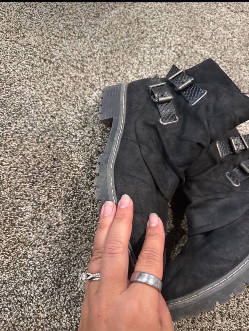 Blowfish Black Suede Combat Ankle Boots with Buckle Straps - Picture 2 of 5
